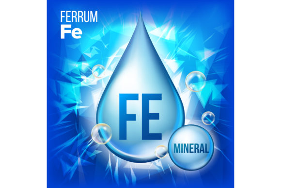 Fe Ferrum Vector. Mineral Blue Drop: A Versatile Design Element for Health, Beauty, and Cosmetics