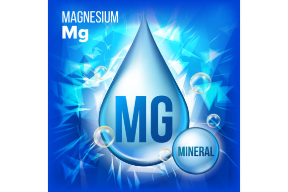 The Power of Mg Magnesium Vector. Mineral Blue Drop in Modern Design and Health Promotion