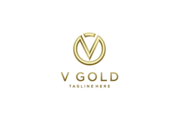 V Gold Geometric 3D Logo Design